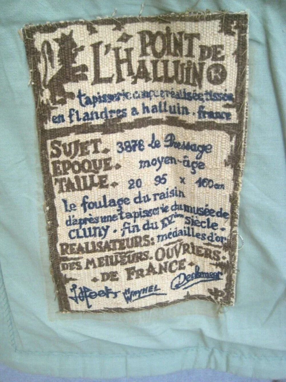 Point de L'Halluin French Tapestry 3876 Le Pressage Pressing Wine 61.5 In France